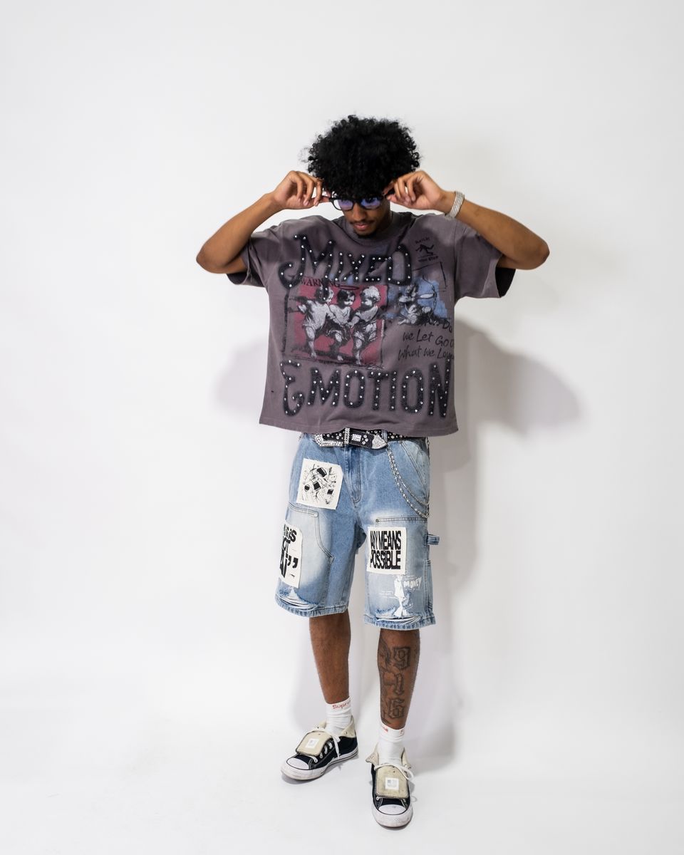 Mix emotions Blue “AI” Denim shorts (Blue