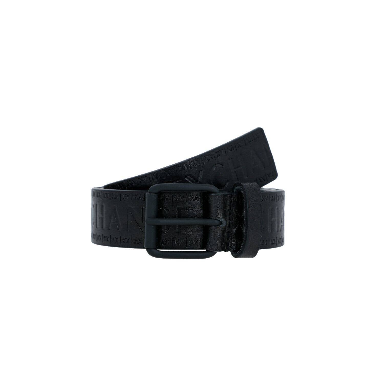 Armani Exchange Black Leather Logo Belt