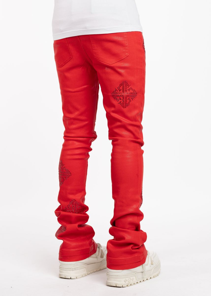 GUAPI Crimson Red Icon Embellished Denim