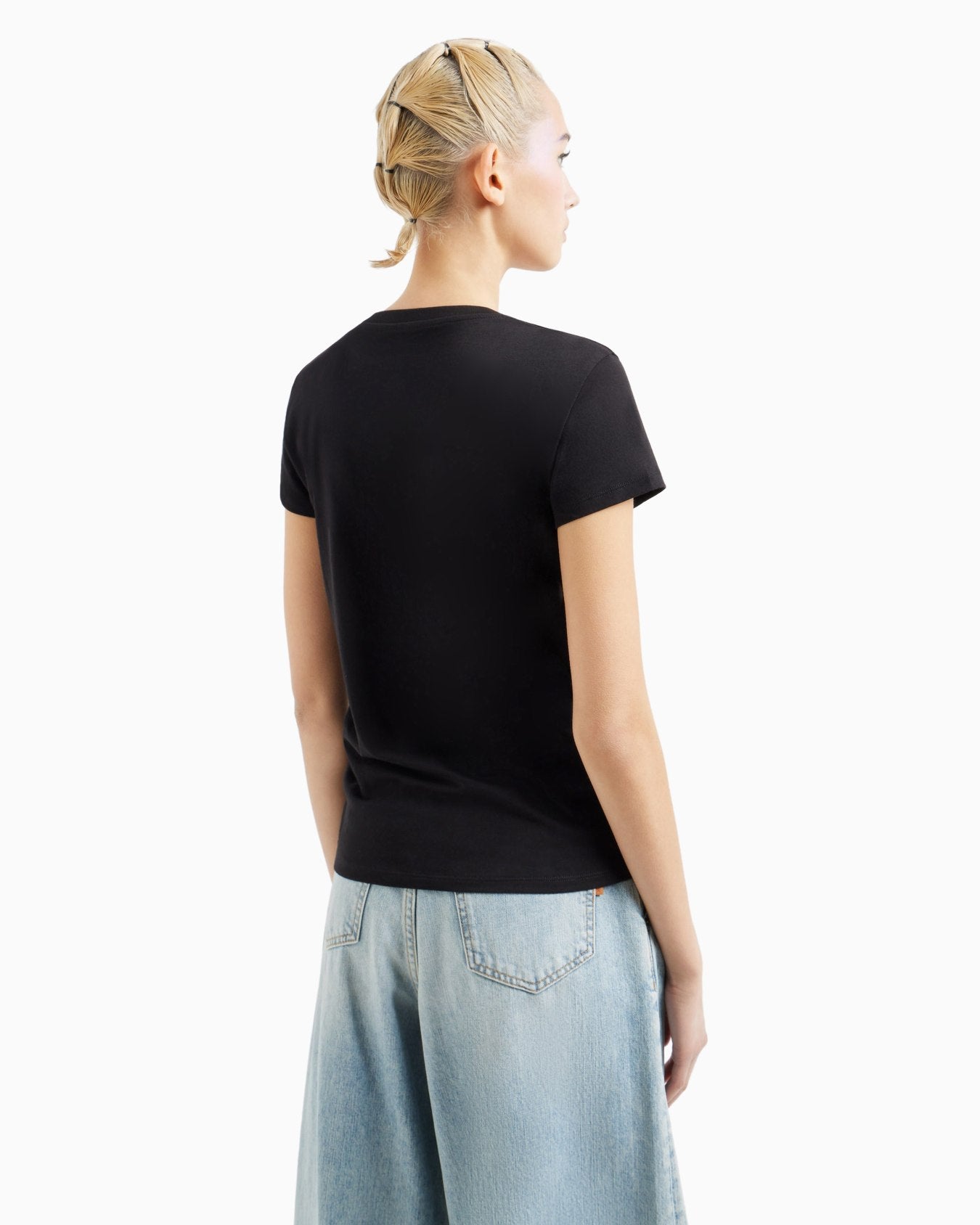 Armani Exchange Women Black V-NECK Tshirt