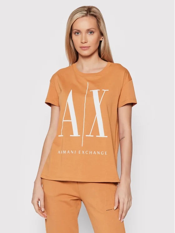 Armani Exchange women peach RELAXED FIT T-SHIRT WITH ROUND NECK AND LOGO