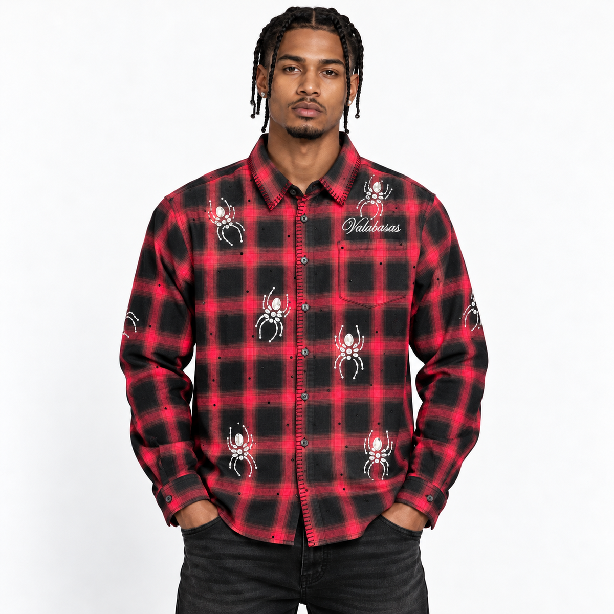 Valabasas black widow plaid shirt - red/black