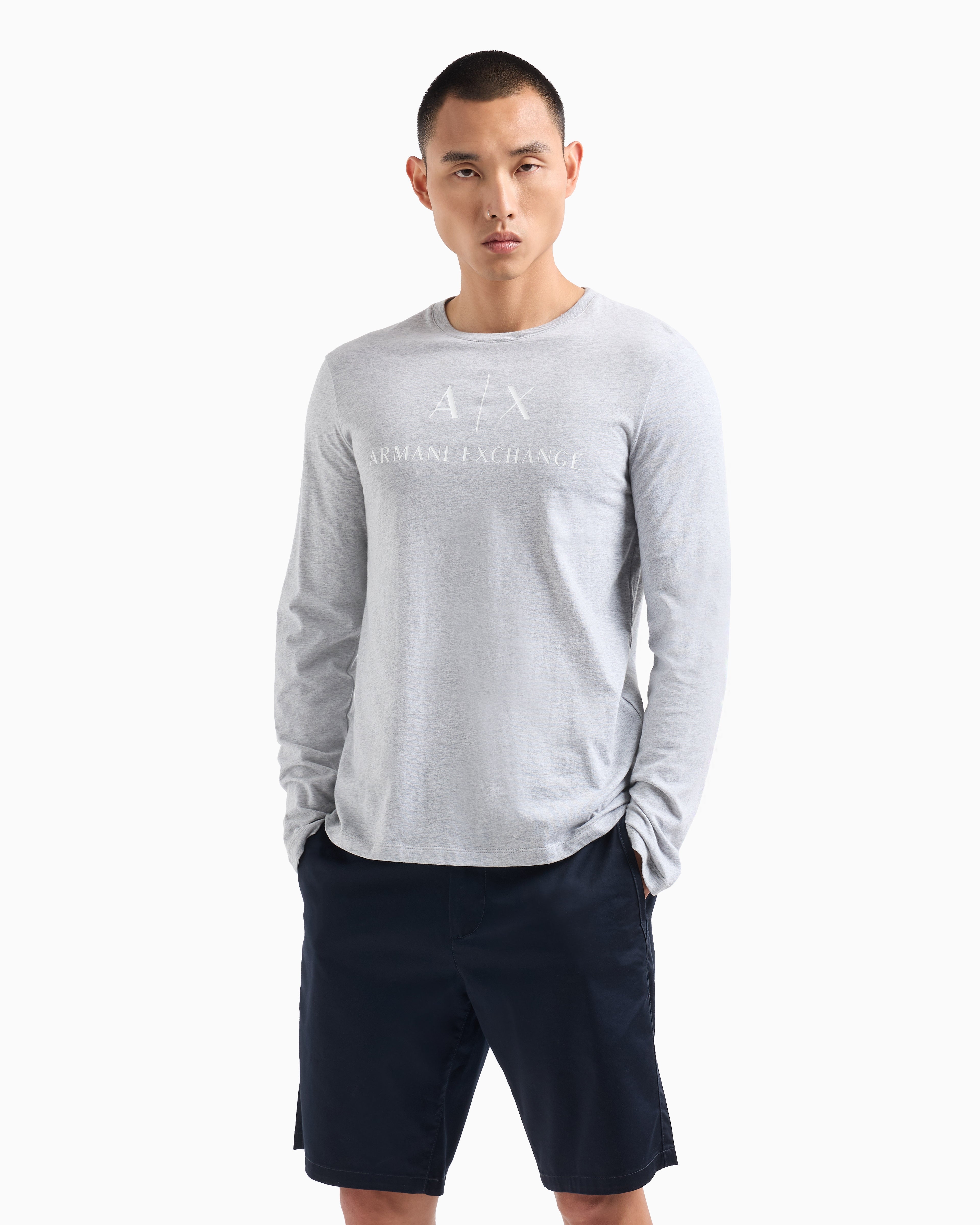 Armani Exchange Slim Fit Grey Long Sleeve T-Shirts