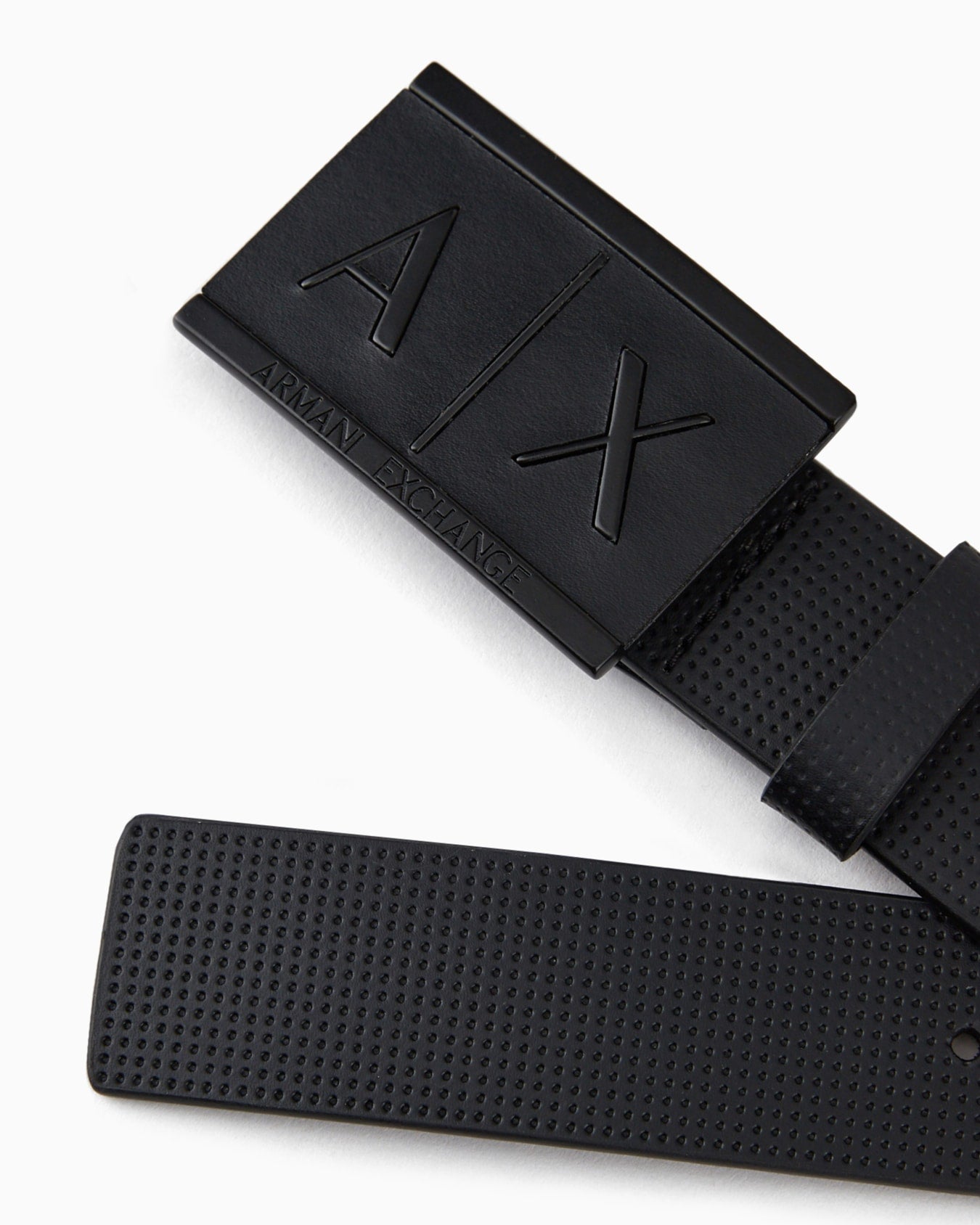 ARMANI EXCHANGE BLACK LEATHER BELT WITH RECTANGULAR BUCKLE