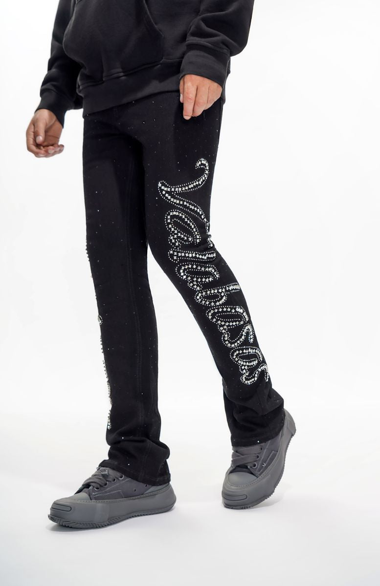 VALABASAS
LATTICE BLACK STACKED FLARE JEAN