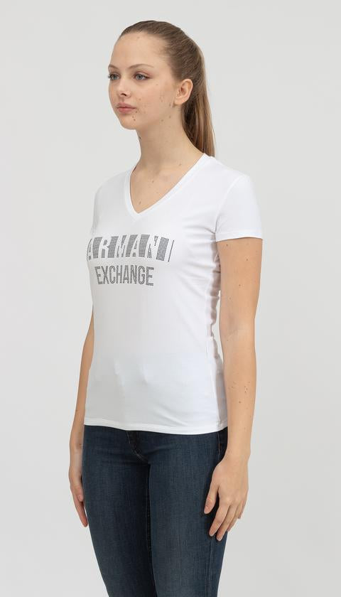 Armani Exchange women white black stud tshirt