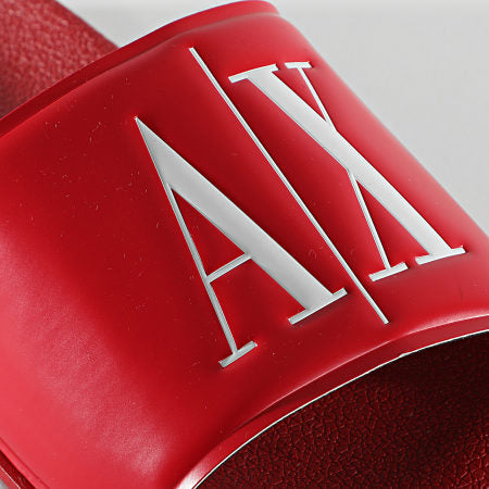 Armani exchange icon logo single strap sandals slides (red)