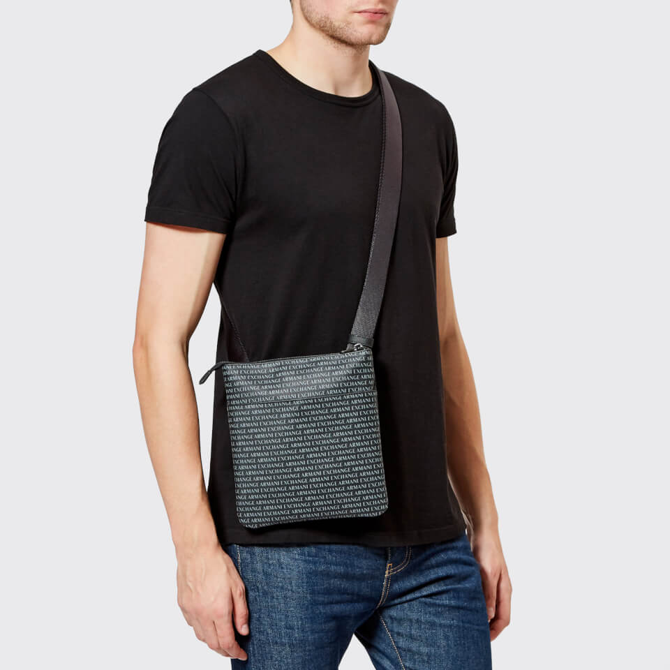 Armani Exchange Men's All Over Logo Crossbody Bag - Black