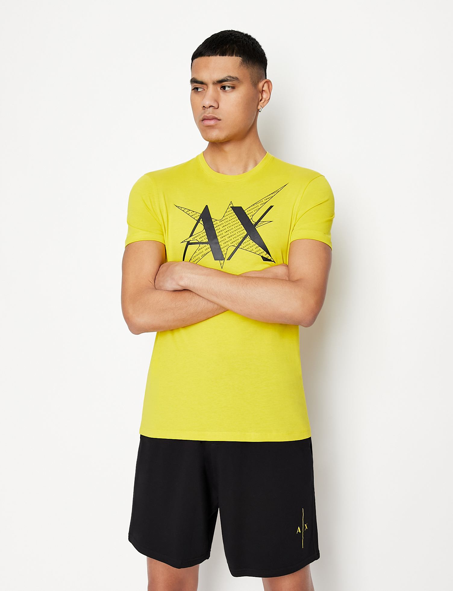 Armani Exchange Slim Fit Yellow,Black Tshirt