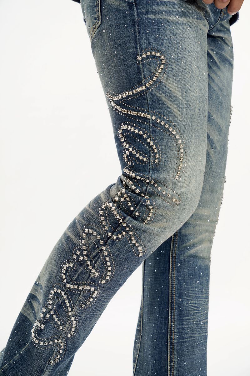 Valabasas LATTICE DARK BLUE STACKED JEAN