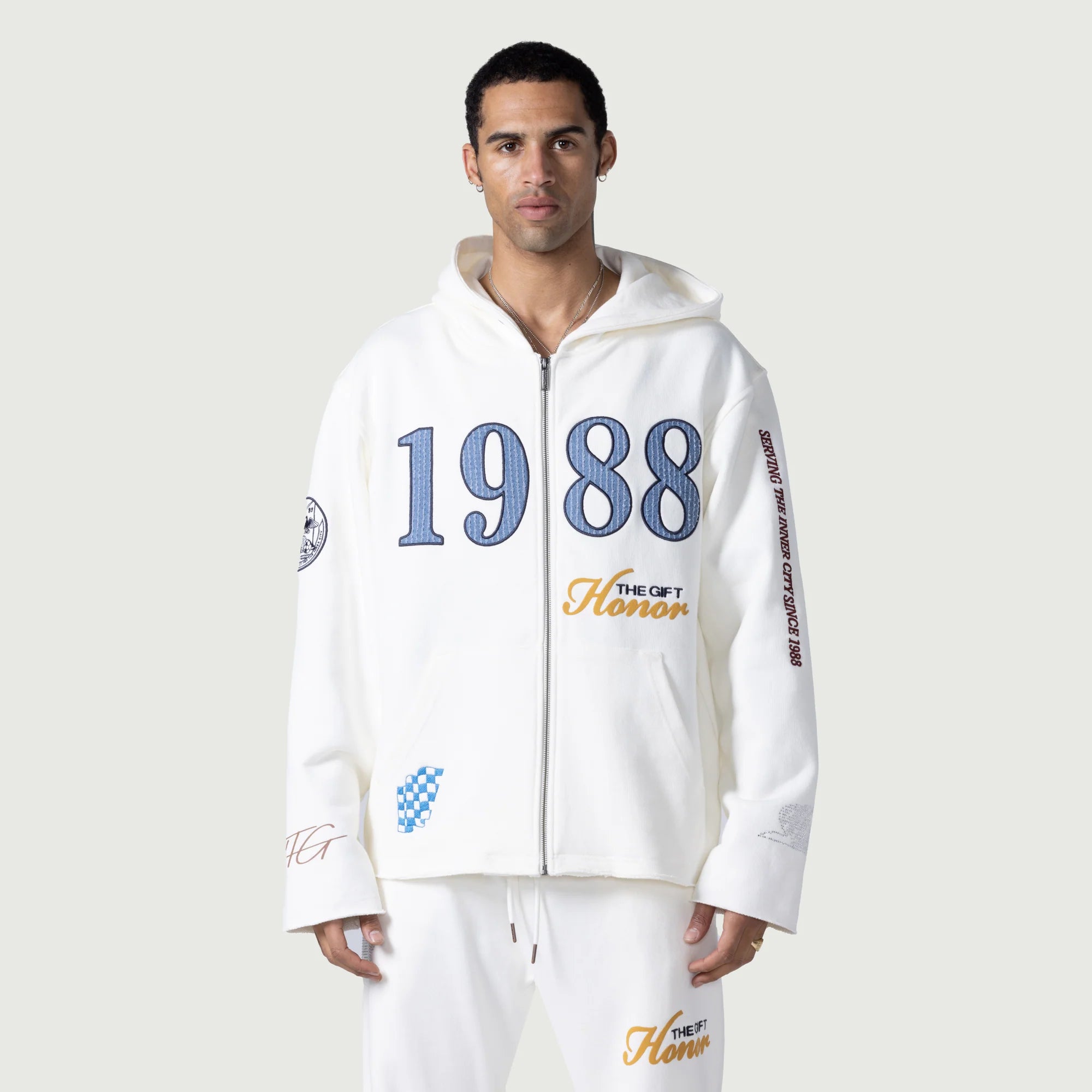 Honor the gift 1988 Full Zip Hoodie Jogging set - White