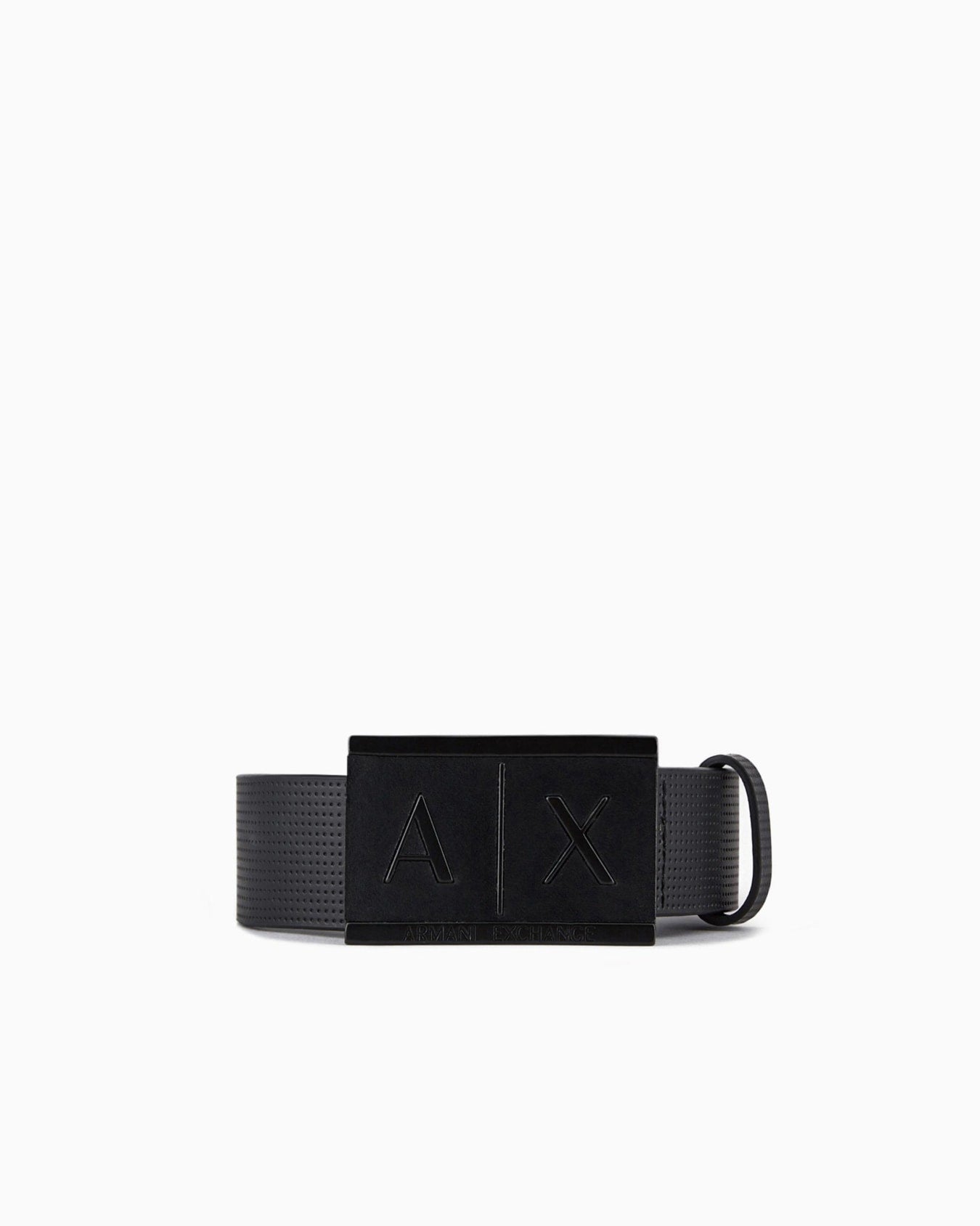 ARMANI EXCHANGE BLACK LEATHER BELT WITH RECTANGULAR BUCKLE