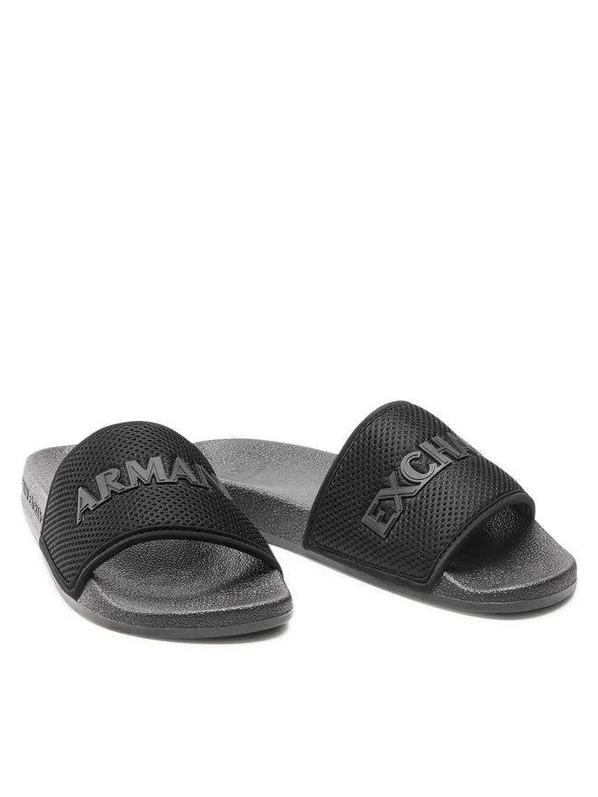 Armani exchange icon logo single strap slides Sandals (black)