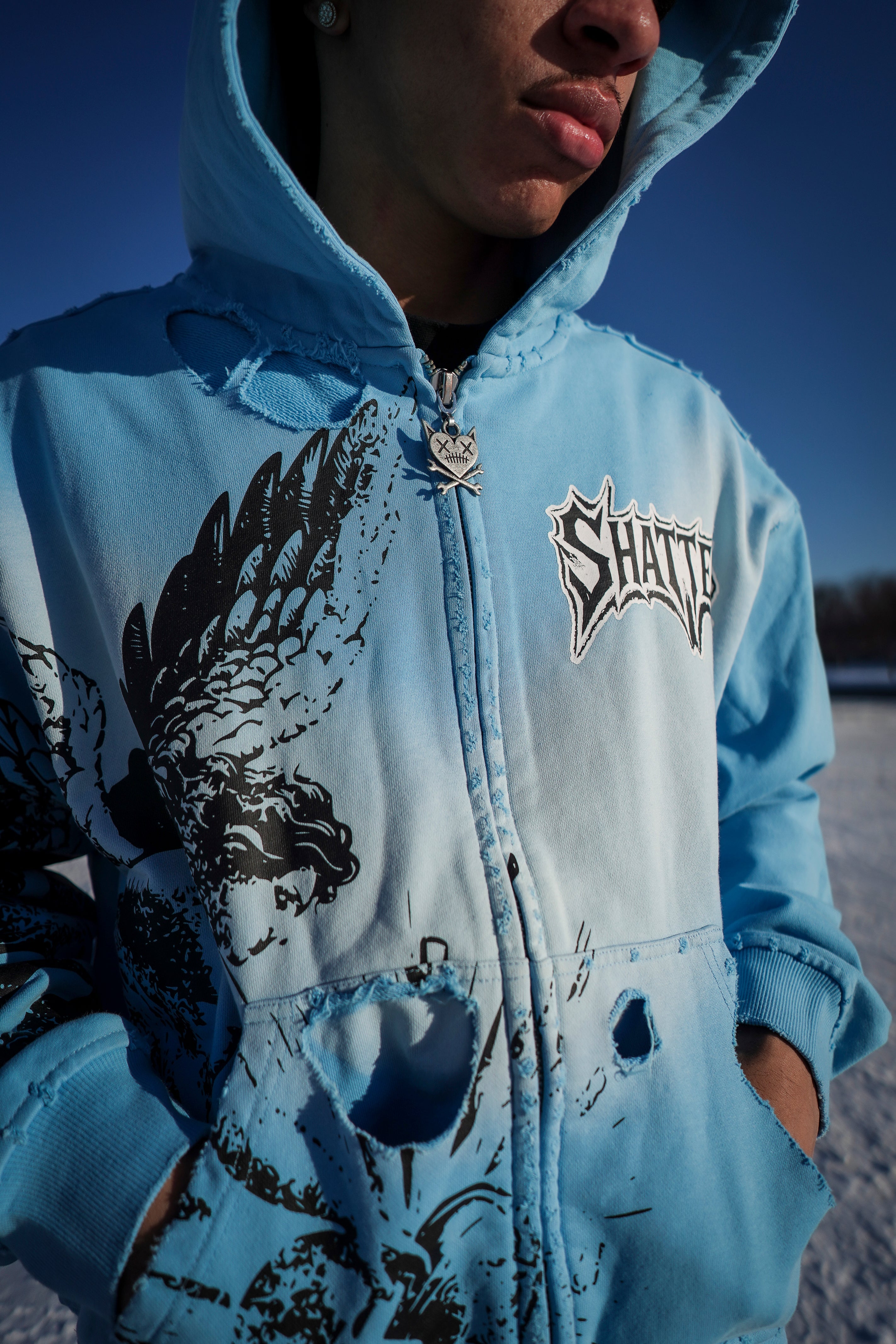 Shattered Hearts Catching Feelings Hoodie – Baby Blue
