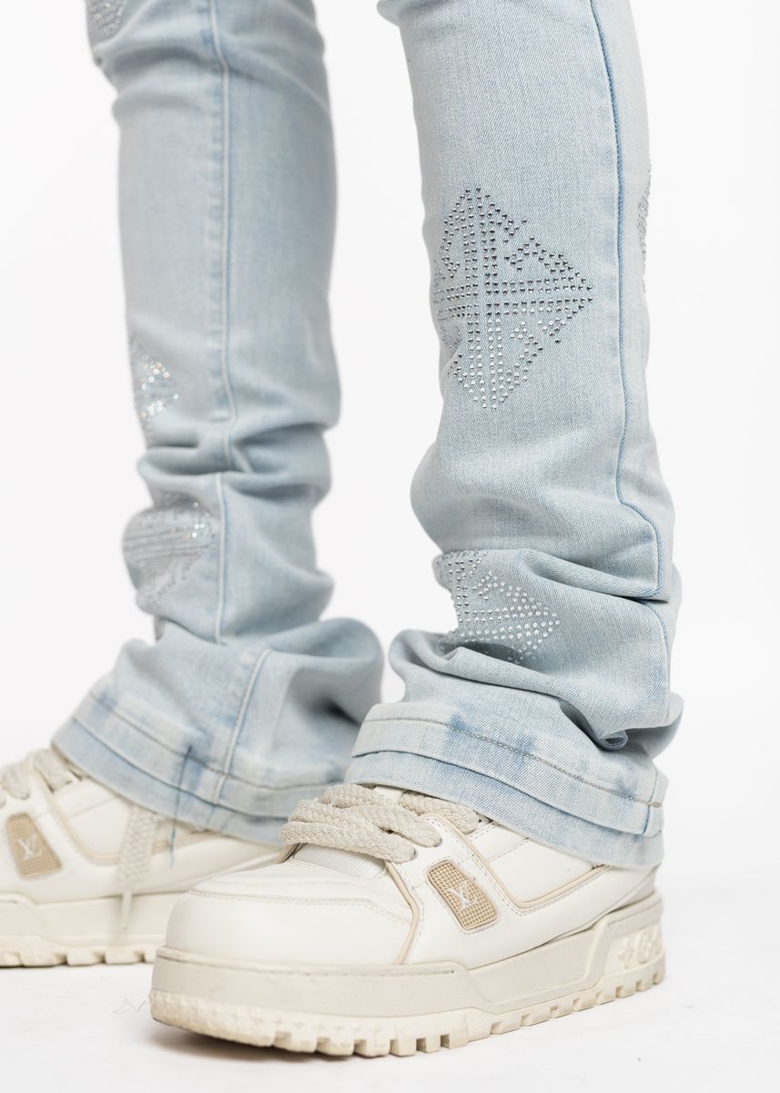 GUAPI Aqua Blue Icon Embellished Denim