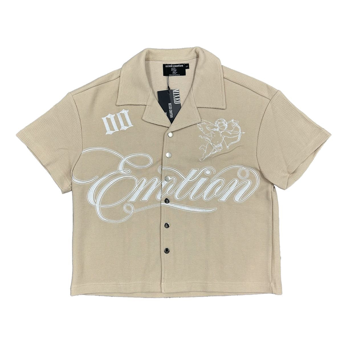 Mix emotion Cream Signature Button Up Short Set