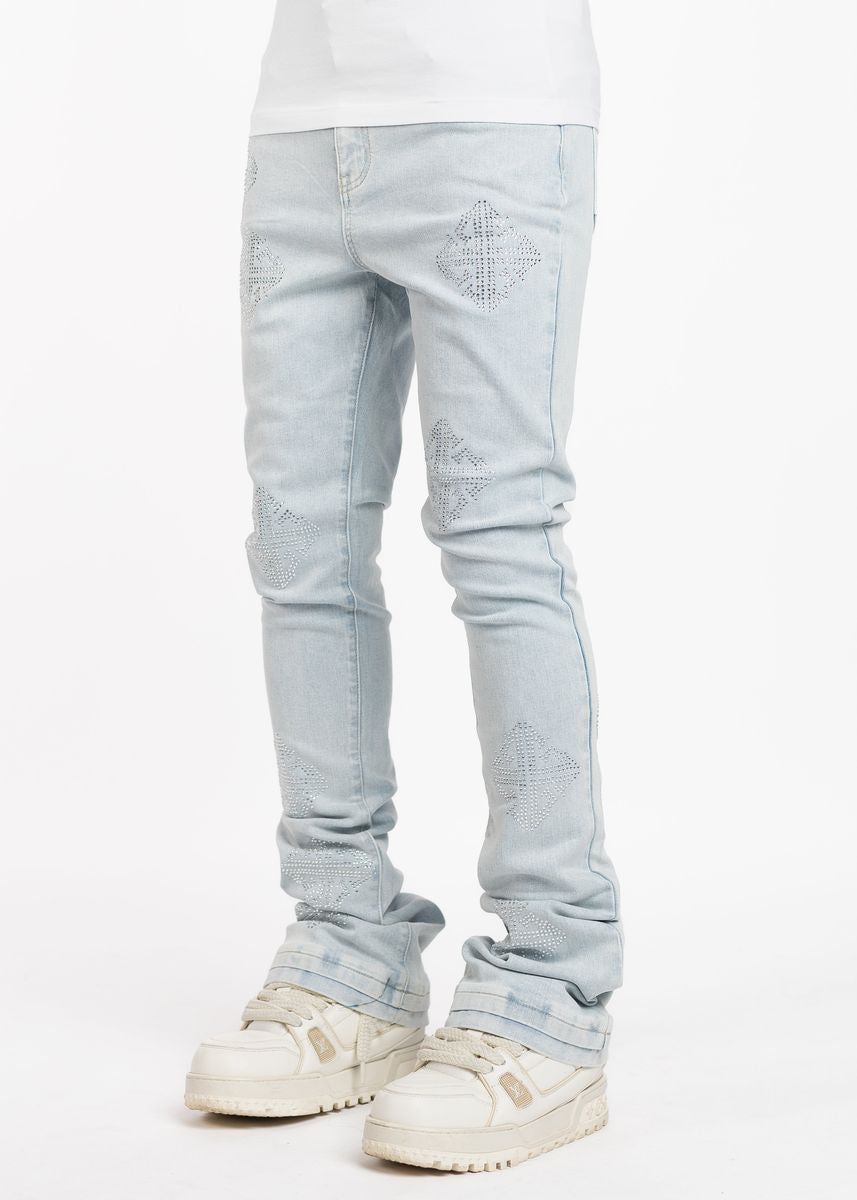 GUAPI Aqua Blue Icon Embellished Denim