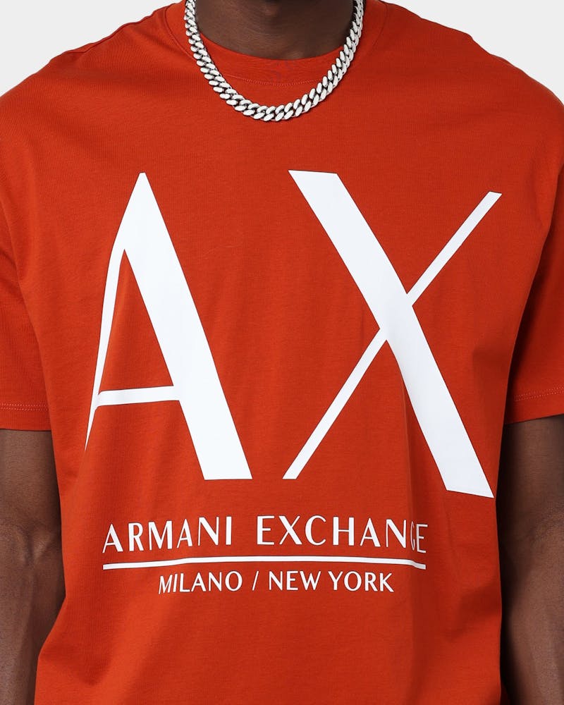 Armani Exchange Comfort Fit Orange White Oversized Icon Logo Tshirt