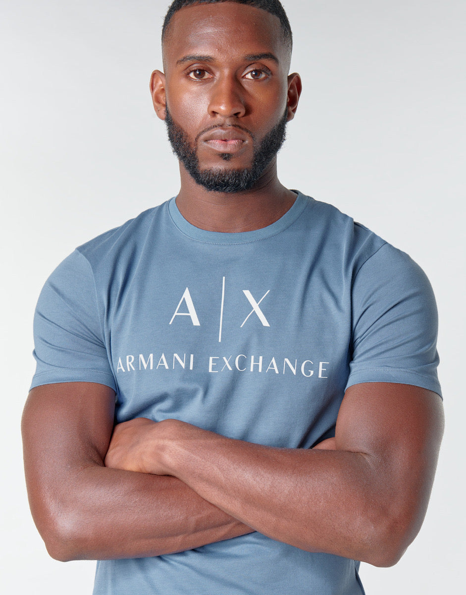Armani Exchange Light Blue white Icon Logo Tshirt