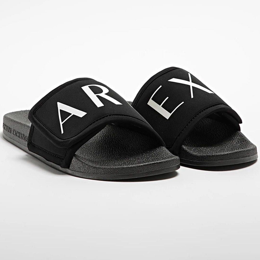 Armani exchange icon logo single strap slides Sandals (black)