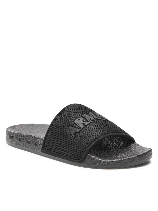 Armani exchange icon logo single strap slides Sandals (black)