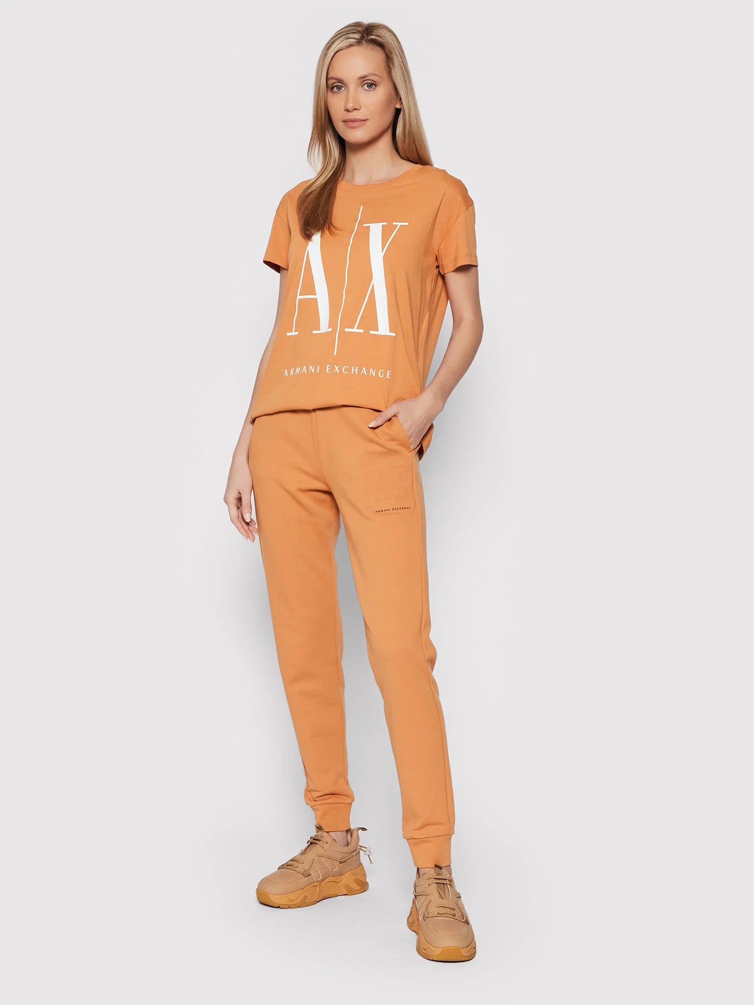 Armani Exchange women peach RELAXED FIT T-SHIRT WITH ROUND NECK AND LOGO