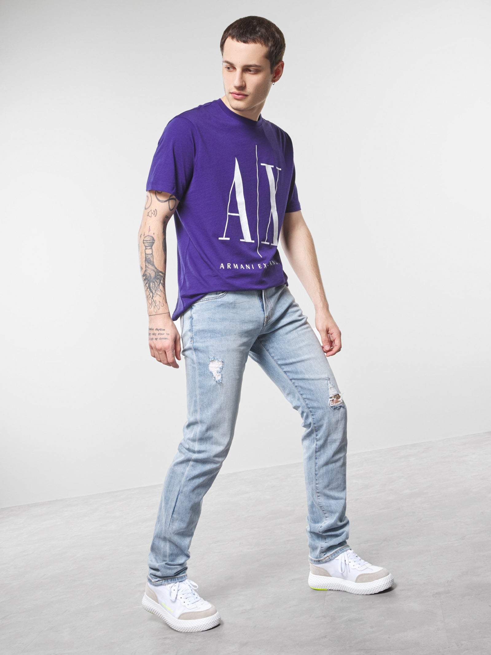 Armani Exchange Purple White Icon Logo Tshirt