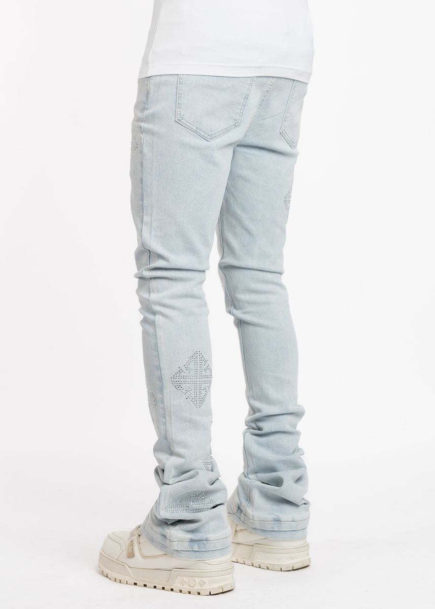 GUAPI Aqua Blue Icon Embellished Denim