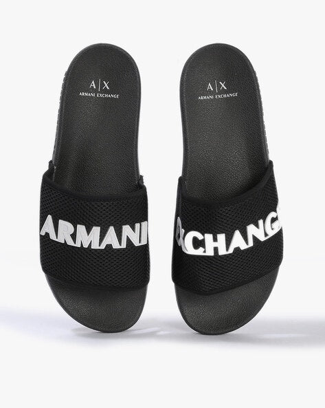 Armani exchange icon logo single strap slides Sandals (black)