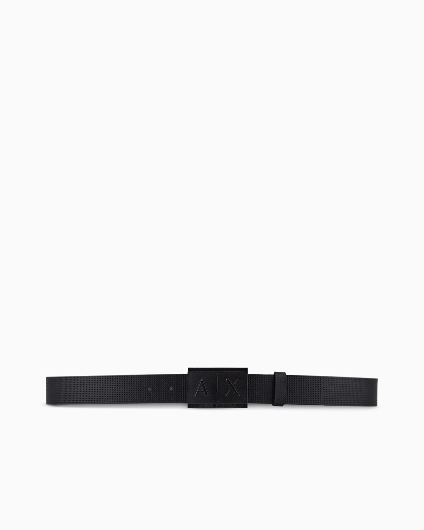 ARMANI EXCHANGE BLACK LEATHER BELT WITH RECTANGULAR BUCKLE