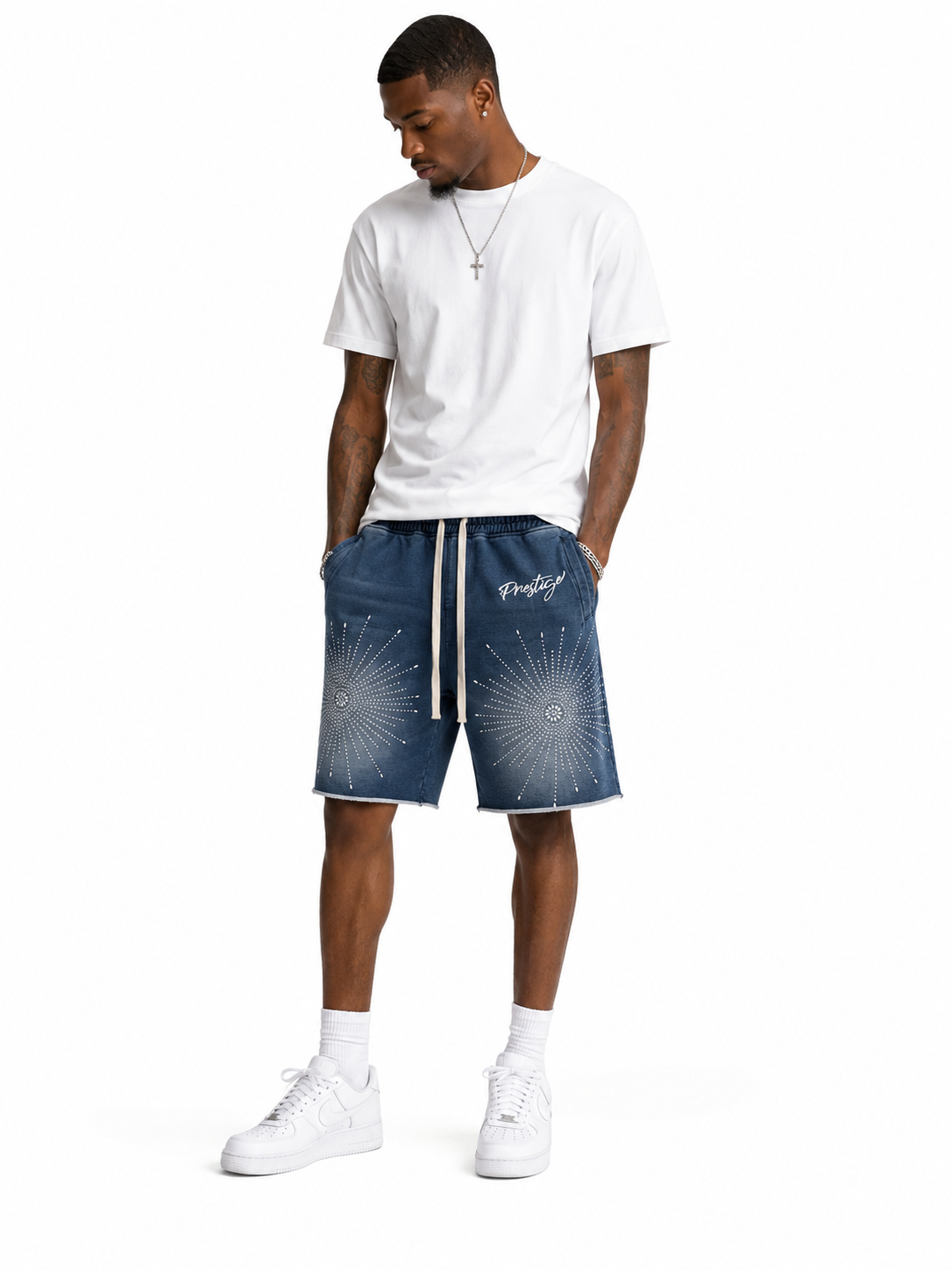Prestige Star Rhinestone Shorts Blue