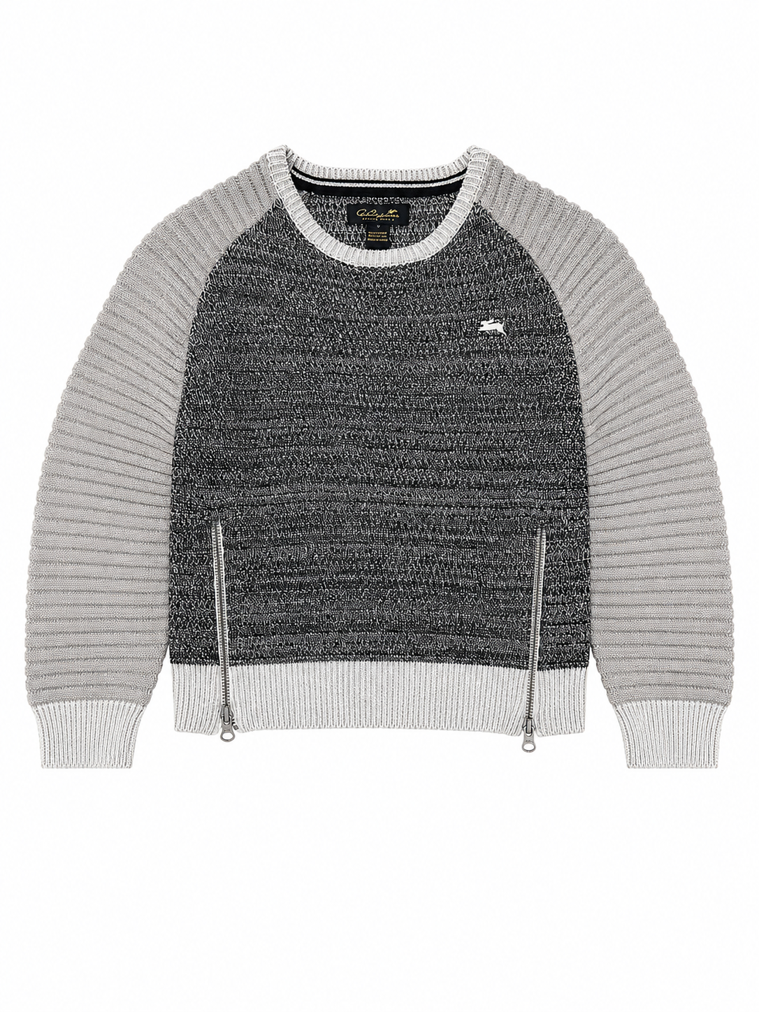 Atiziano Men’s Two Tone Knit Sweater with Side Zippers Gray & Cream