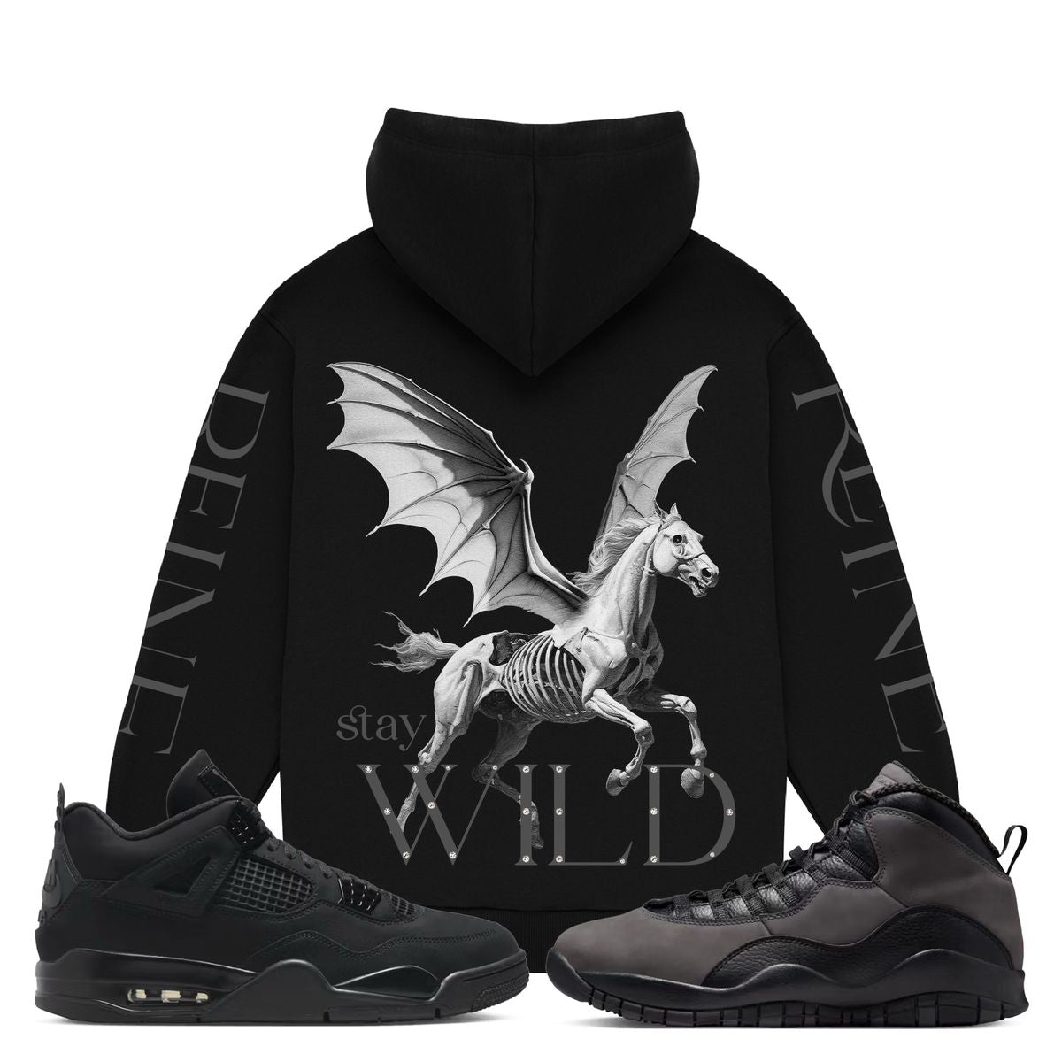 WILD HORSES" LUXURY 17 oz. BLACK HOODIE