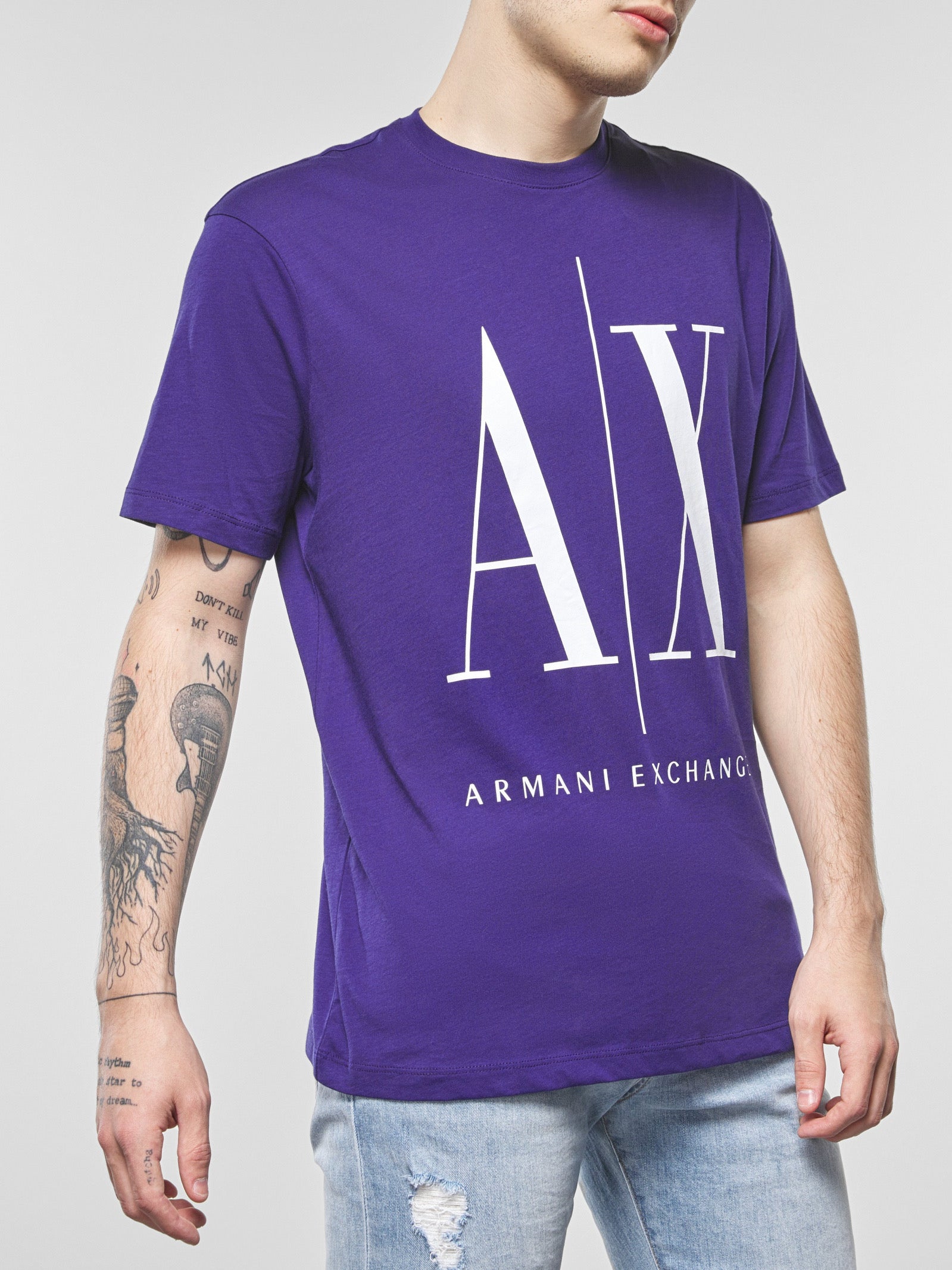 Armani Exchange Purple White Icon Logo Tshirt