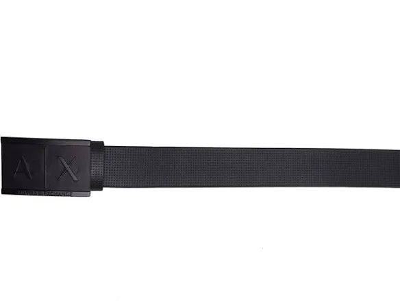 ARMANI EXCHANGE BLACK LEATHER BELT WITH RECTANGULAR BUCKLE