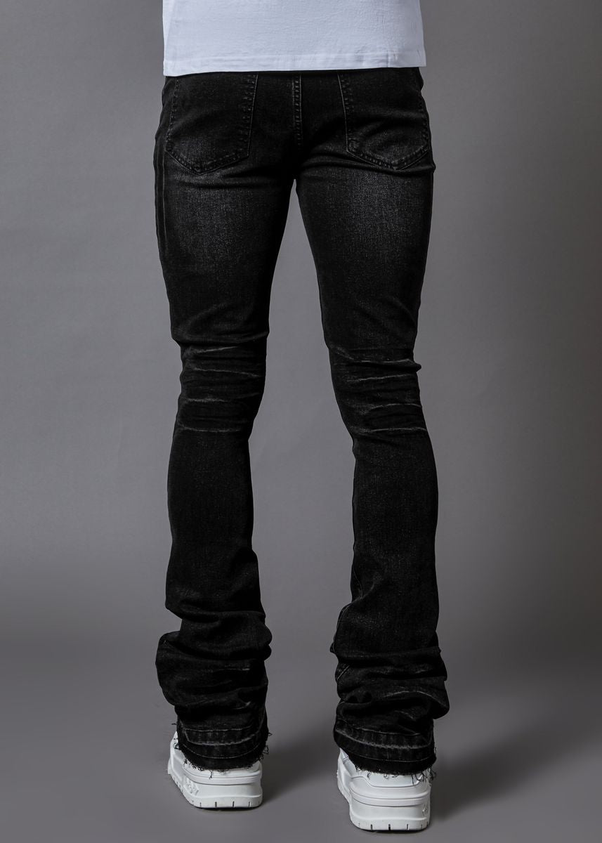 pain washed black stacked denim