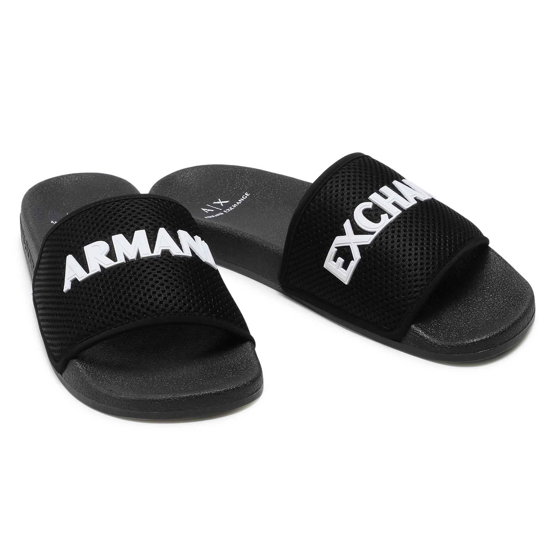 Armani Exchange Men's Black Slides With Wide Mesh Strap