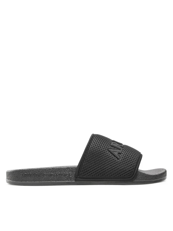Armani exchange icon logo single strap slides Sandals (black)