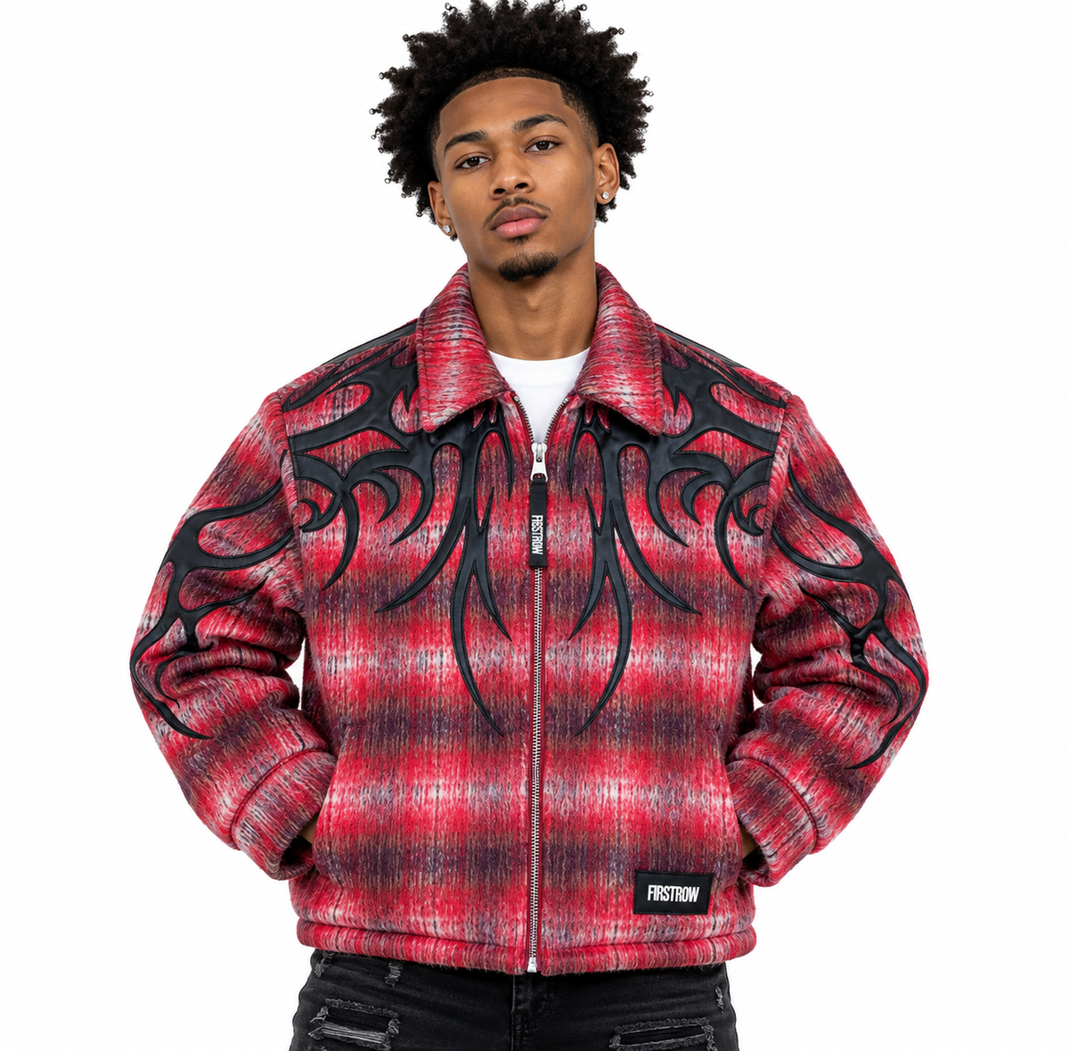 First Row shadow worship crimson plaid shacket - red/black
