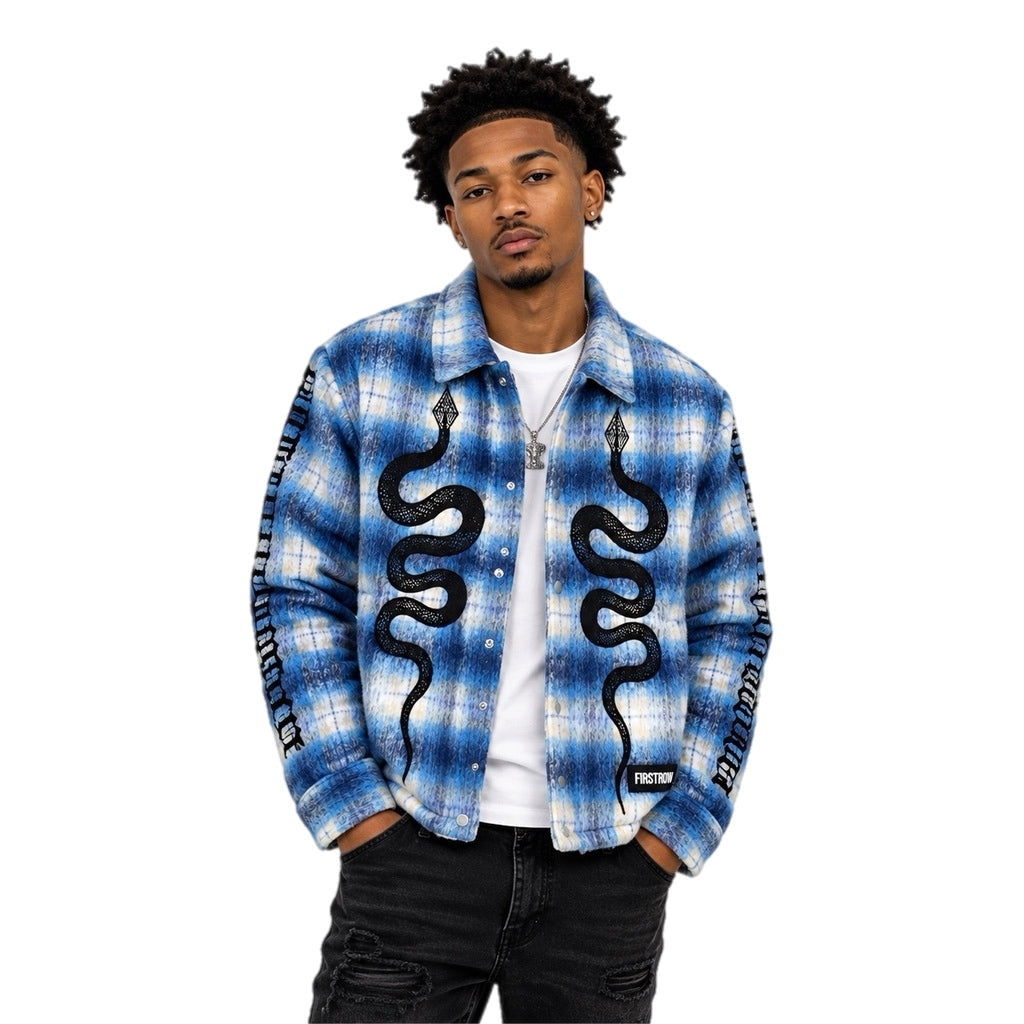 First Row shadow worship twin snakes shacket - blue