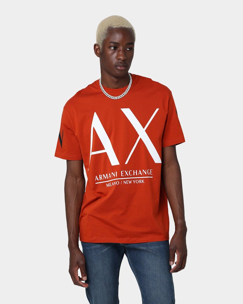 Armani Exchange Comfort Fit Orange White Oversized Icon Logo Tshirt