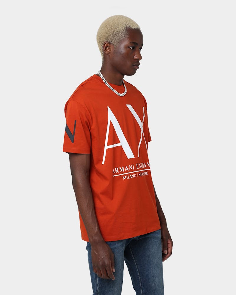Armani Exchange Comfort Fit Orange White Oversized Icon Logo Tshirt