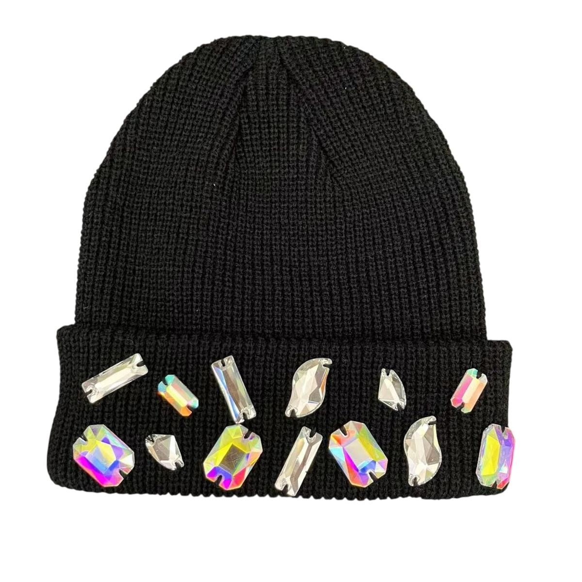Black Beanie with Colorful Rhinestones Rhinestone Sparkle Beanie by Funky Junque – FUNKY JUNQUE main image 4