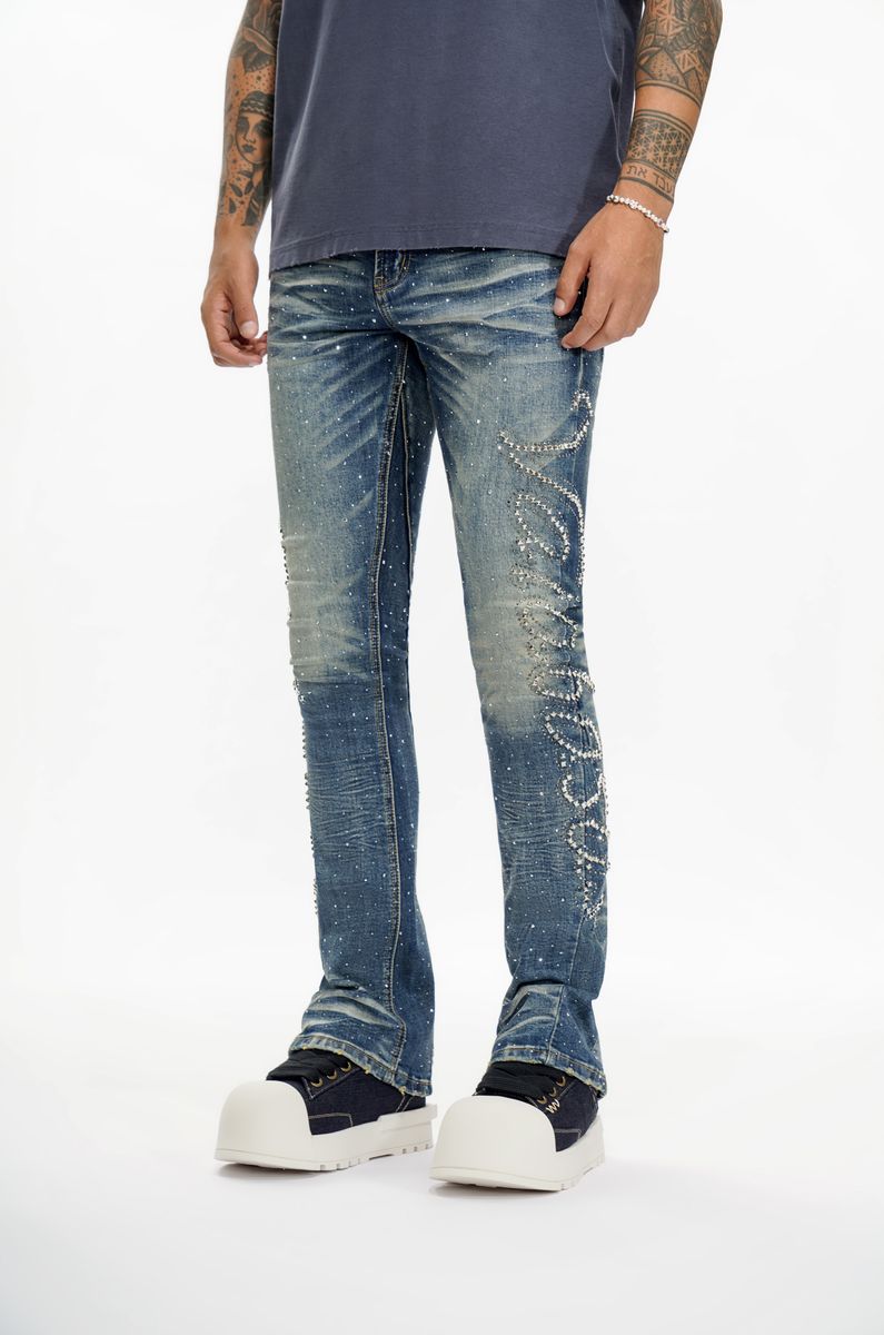 Valabasas LATTICE DARK BLUE STACKED JEAN