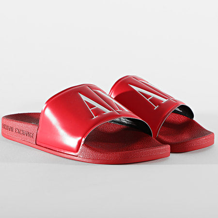Armani exchange icon logo single strap sandals slides (red)