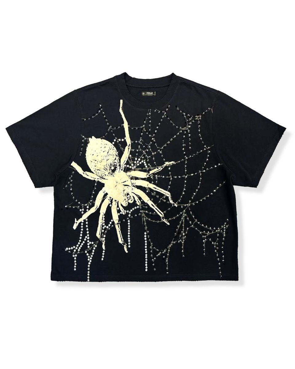 PREME “WEB” CROPPED STONES BLACK TEE