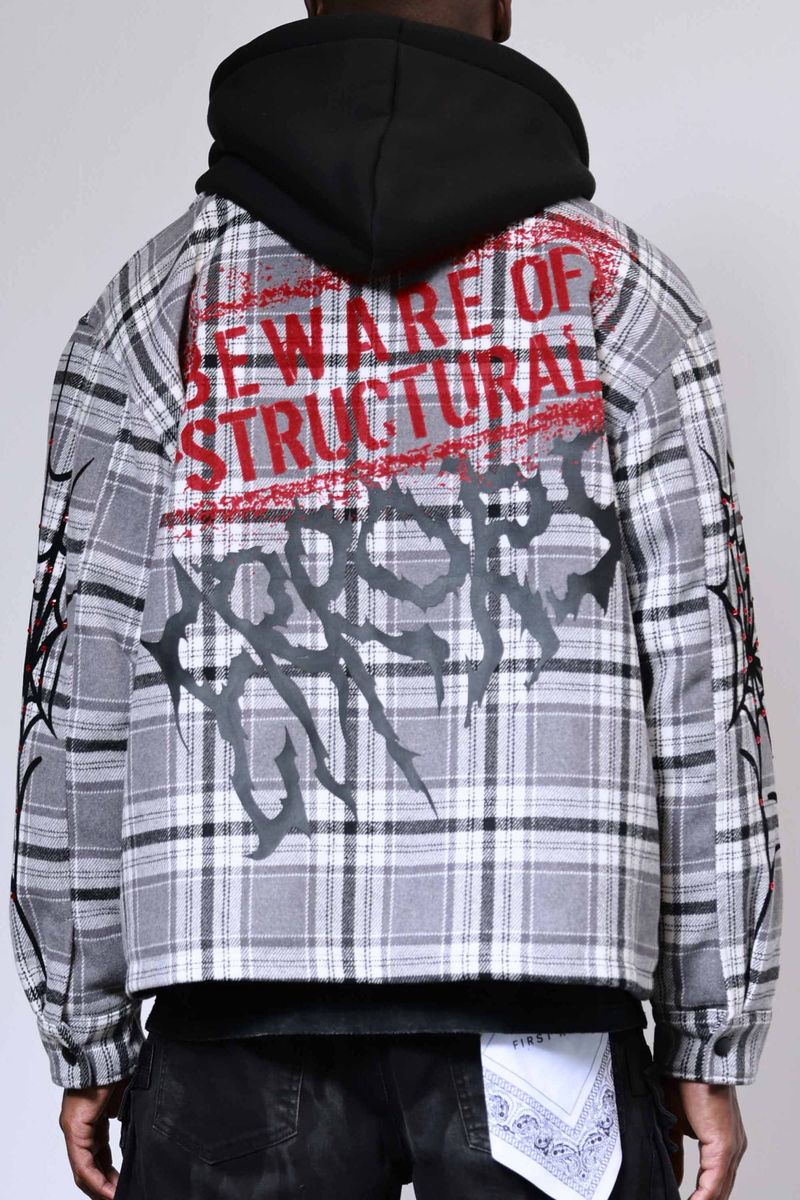 First row beware of structural error hood shacket