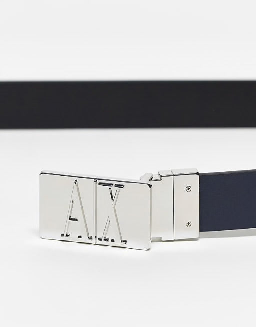 ARMANI EXCHANGE REVERSIBLE LEATHER BELT WITH CHROME METAL LOGO BUCKLE