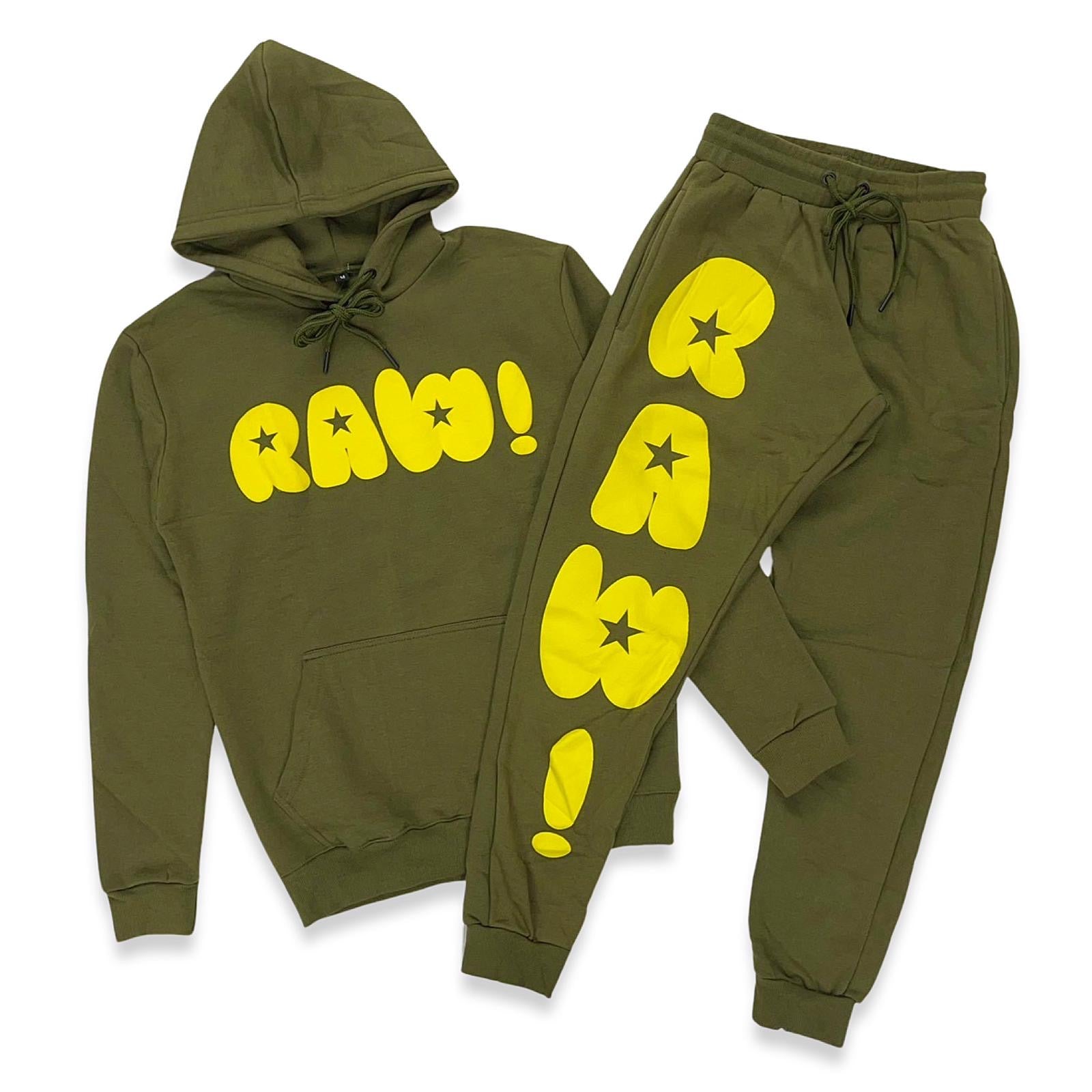 Rawyalty Men RAW Star Yellow Puff Hoodie And Jogger Set