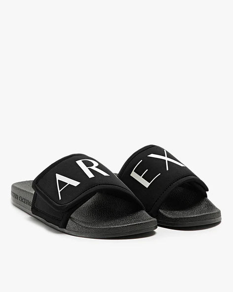 Armani exchange icon logo single strap slides Sandals (black)